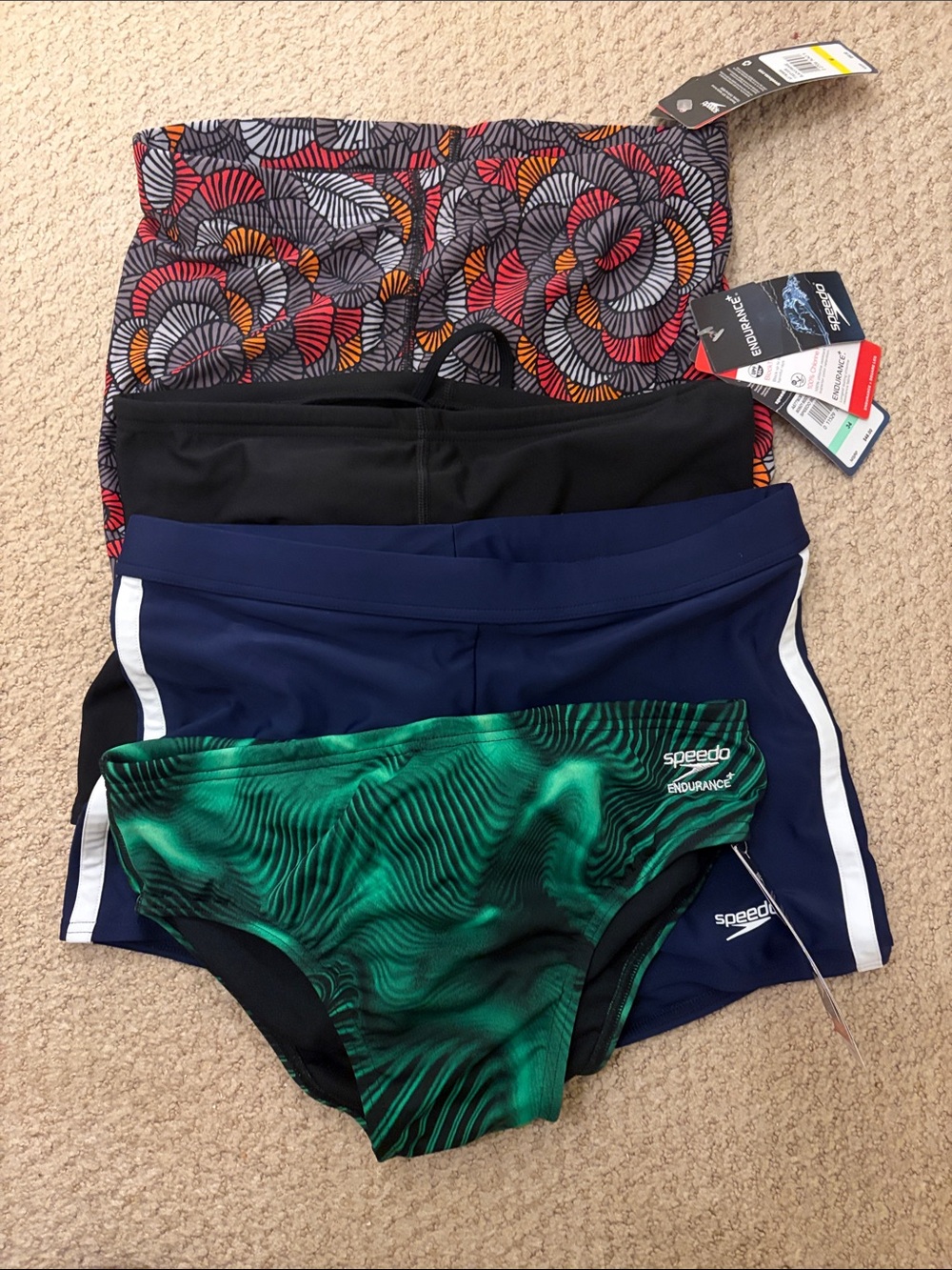 Speedo Men’s Green Wave Print Brief Swim Trunks